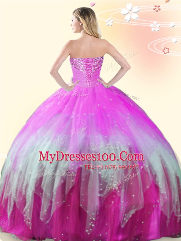 Glittering Sleeveless Lace Up Floor Length Beading Vestidos de Quinceanera