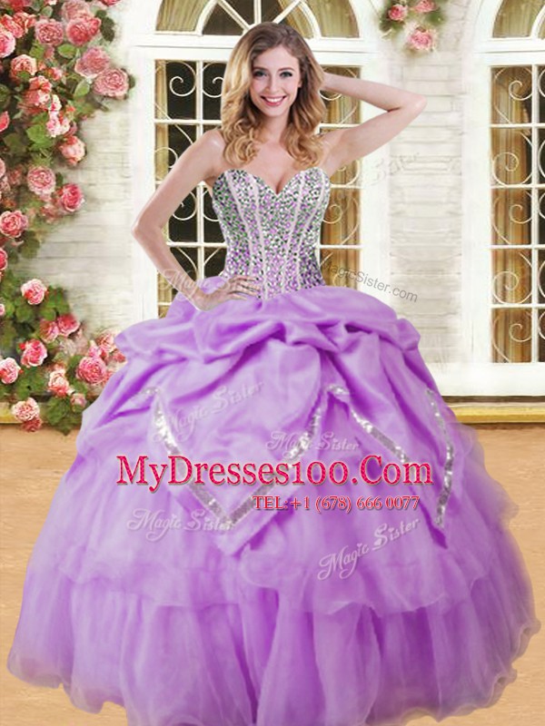 Artistic Lilac Sweetheart Lace Up Beading and Pick Ups Quinceanera Dresses Sleeveless