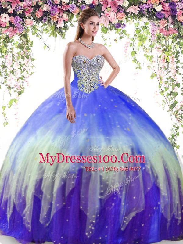 Discount Sweetheart Sleeveless Tulle Sweet 16 Dress Beading Lace Up