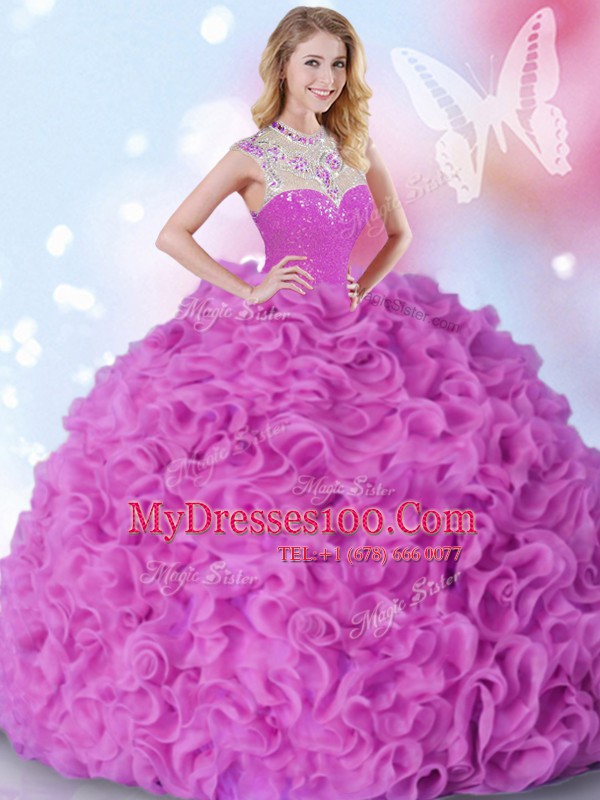 Elegant High-neck Sleeveless Organza Sweet 16 Quinceanera Dress Beading and Ruffles Zipper