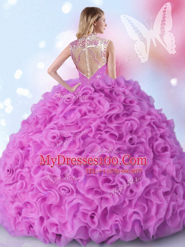 Elegant High-neck Sleeveless Organza Sweet 16 Quinceanera Dress Beading and Ruffles Zipper