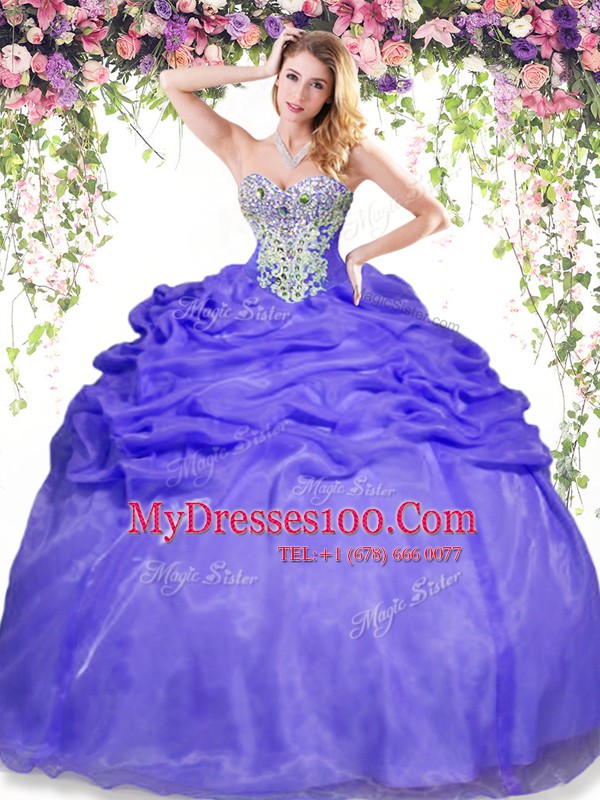 Best Selling Lavender Lace Up Quinceanera Gowns Beading and Pick Ups Sleeveless Floor Length
