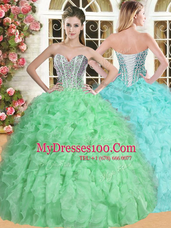 Cheap Sleeveless Beading and Ruffles Lace Up Quinceanera Gown