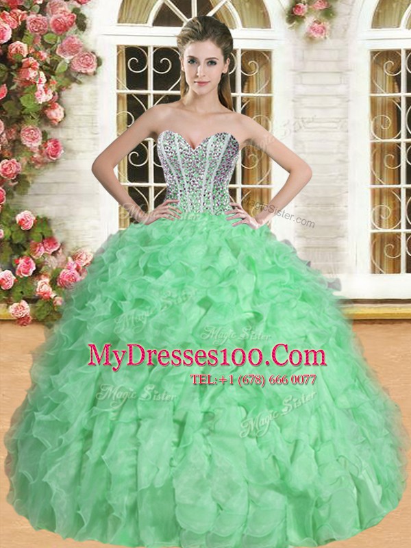 Cheap Sleeveless Beading and Ruffles Lace Up Quinceanera Gown