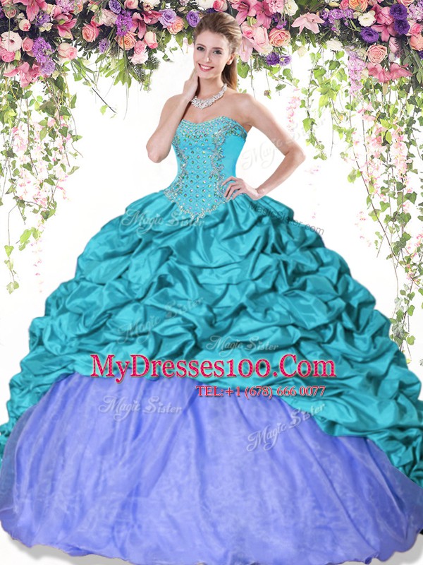 Sweetheart Sleeveless Taffeta Sweet 16 Quinceanera Dress Beading and Pick Ups Lace Up