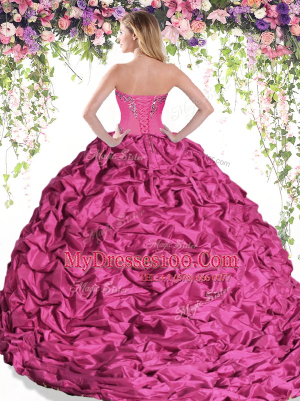 Sweetheart Sleeveless Taffeta Sweet 16 Quinceanera Dress Beading and Pick Ups Lace Up