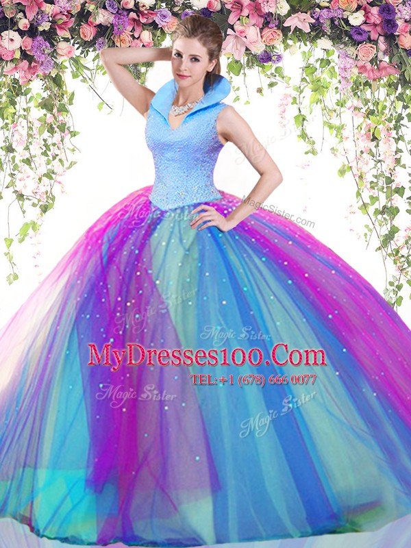 Smart Floor Length Ball Gowns Sleeveless Multi-color 15 Quinceanera Dress Backless