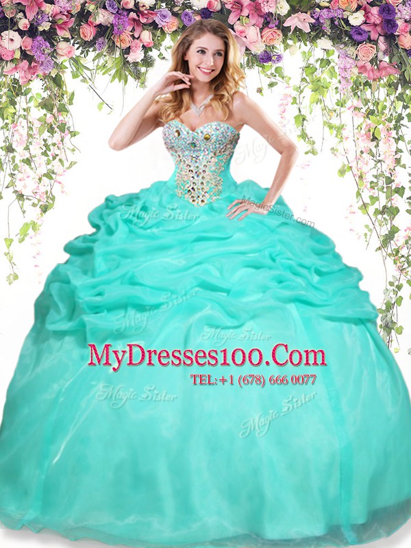Pick Ups Apple Green Sleeveless Organza Lace Up Quinceanera Dress for Military Ball and Sweet 16 and Quinceanera