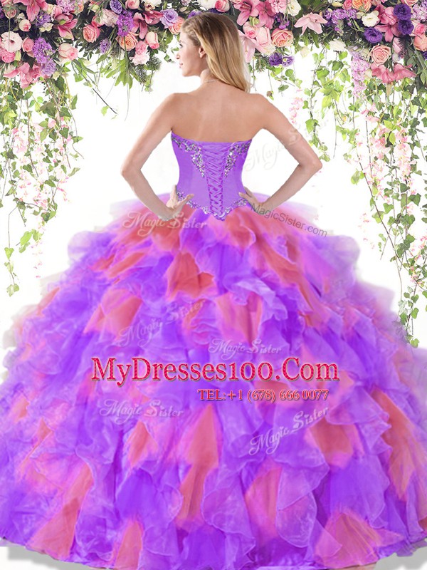 High End Multi-color Ball Gowns Organza Sweetheart Sleeveless Beading Floor Length Lace Up Quinceanera Gown
