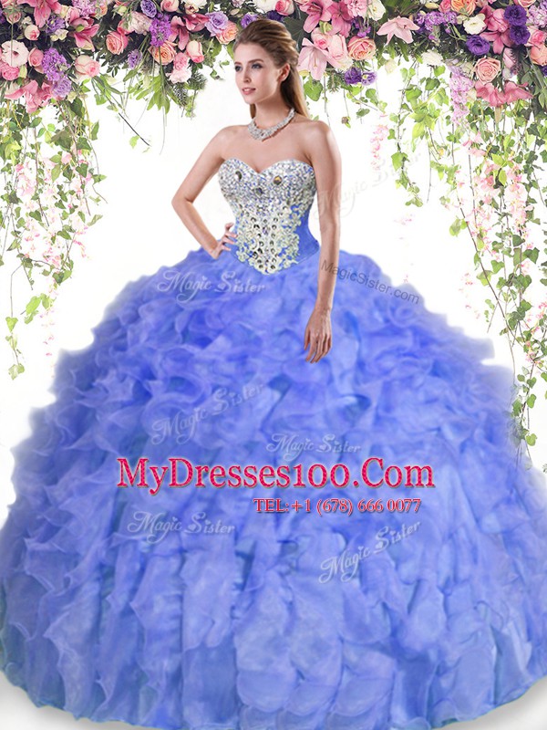Captivating Lavender Quinceanera Dress Military Ball and Sweet 16 and Quinceanera and For with Beading and Ruffles Sweetheart Sleeveless Lace Up