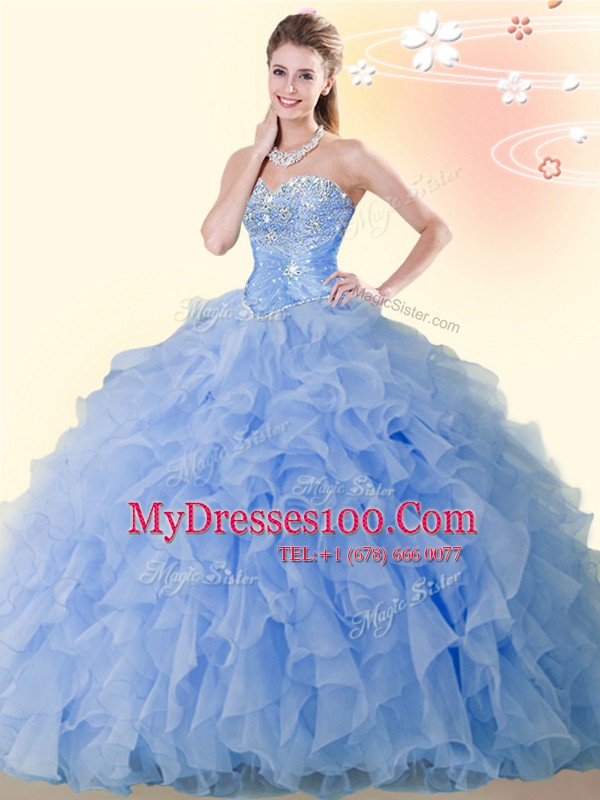 Sleeveless Lace Up Floor Length Beading and Ruffles Quinceanera Gown