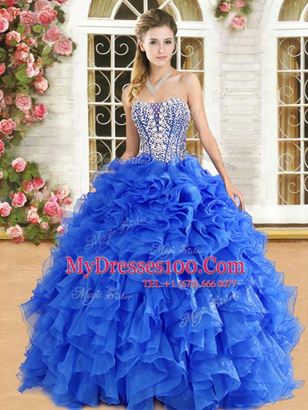 Ball Gowns Quinceanera Dress Hot Pink Strapless Organza Sleeveless Floor Length Lace Up