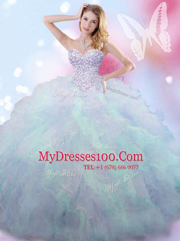 Tulle Sweetheart Sleeveless Lace Up Beading Quinceanera Dresses in Multi-color