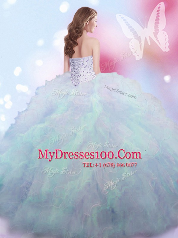 Tulle Sweetheart Sleeveless Lace Up Beading Quinceanera Dresses in Multi-color