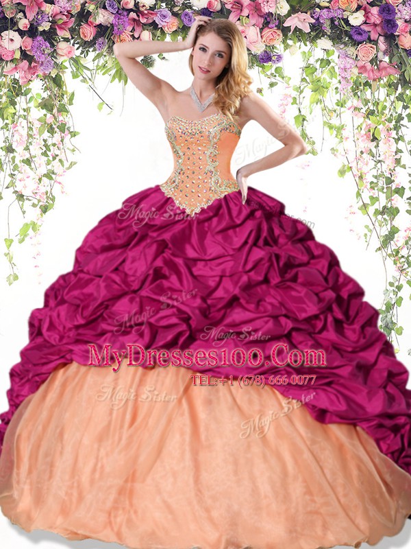 Beading and Pick Ups Quinceanera Dress Multi-color Lace Up Sleeveless Floor Length