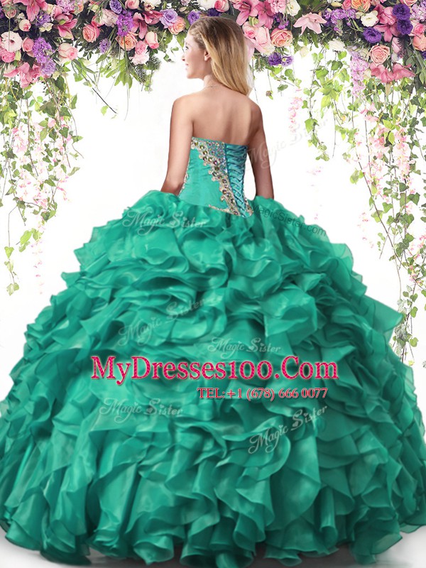 Royal Blue Ball Gowns Organza Sweetheart Sleeveless Beading and Ruffles Floor Length Lace Up Quince Ball Gowns