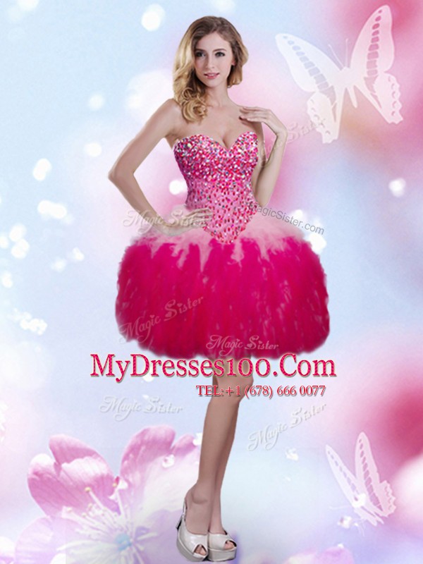 Four Piece Sleeveless Floor Length Beading and Ruffles Lace Up Ball Gown Prom Dress with Multi-color