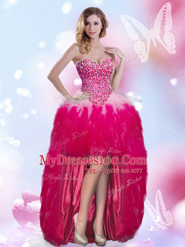 Four Piece Sleeveless Floor Length Beading and Ruffles Lace Up Ball Gown Prom Dress with Multi-color