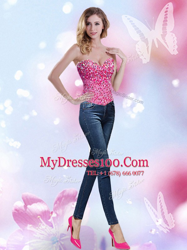 Four Piece Sleeveless Floor Length Beading and Ruffles Lace Up Ball Gown Prom Dress with Multi-color