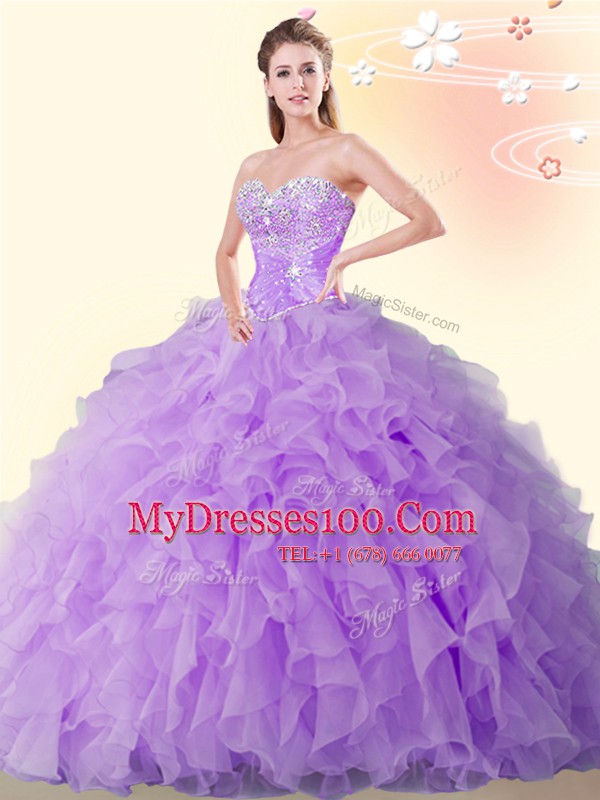 Sweetheart Sleeveless Lace Up Quinceanera Gown Eggplant Purple Organza