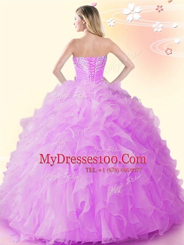 Sweetheart Sleeveless Lace Up Quinceanera Gown Eggplant Purple Organza