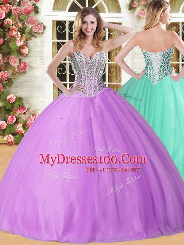 Admirable Lilac 15 Quinceanera Dress Military Ball and Sweet 16 and Quinceanera and For with Beading Sweetheart Sleeveless Lace Up