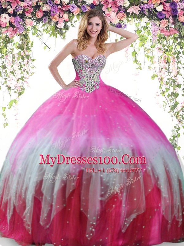 Custom Design Multi-color Sleeveless Beading Floor Length Sweet 16 Quinceanera Dress