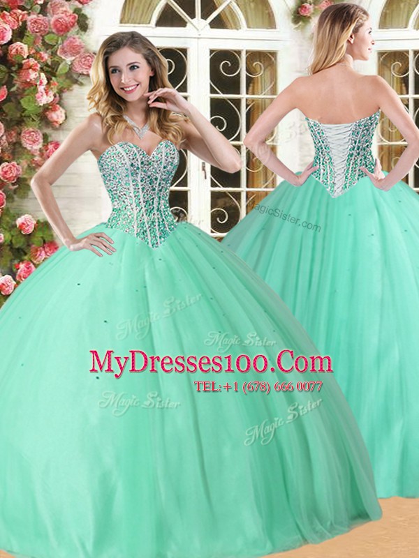 Floor Length Ball Gowns Sleeveless Apple Green 15th Birthday Dress Lace Up