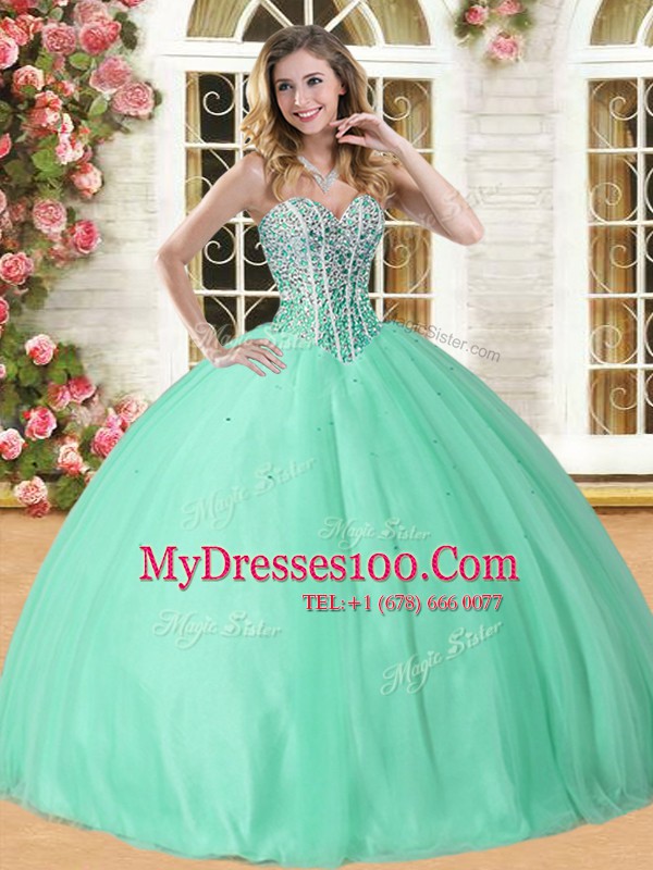 Floor Length Ball Gowns Sleeveless Apple Green 15th Birthday Dress Lace Up