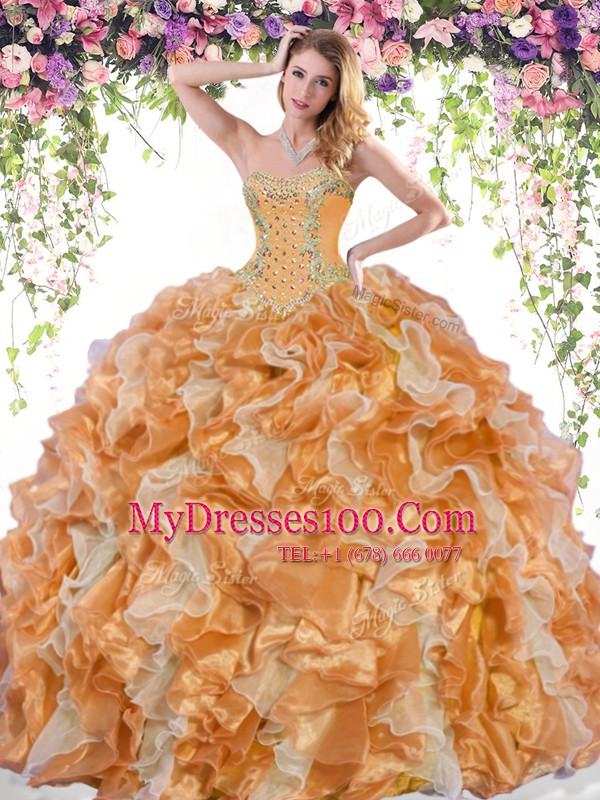 Sleeveless Lace Up Floor Length Beading and Ruffles Quinceanera Gowns