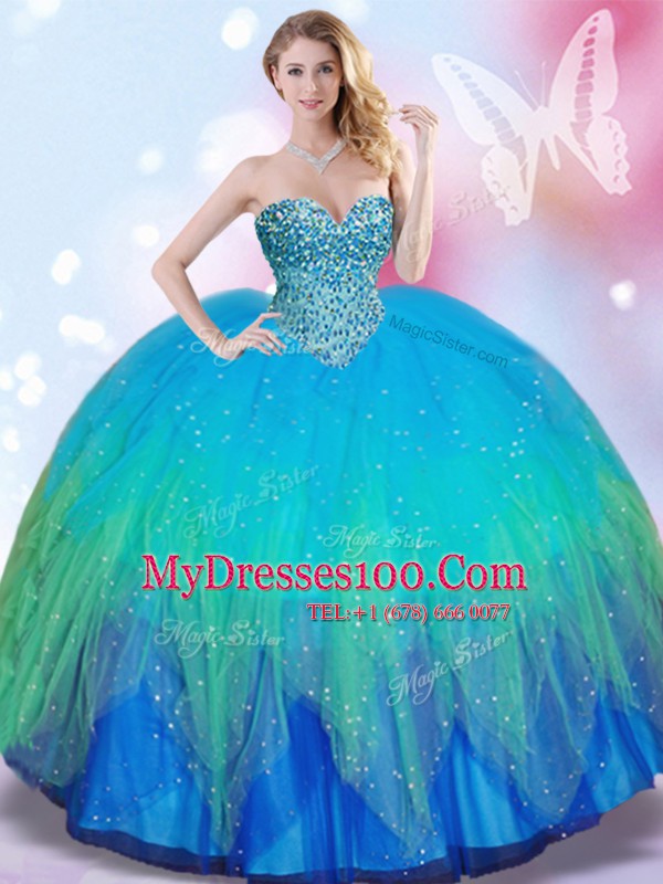 Edgy Sleeveless Beading Lace Up Quinceanera Gowns