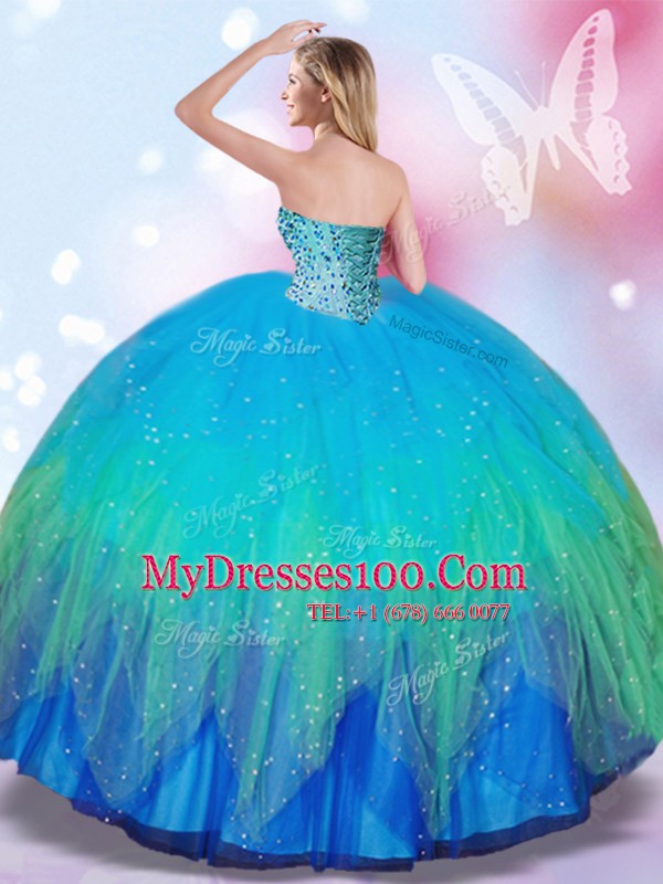 Edgy Sleeveless Beading Lace Up Quinceanera Gowns
