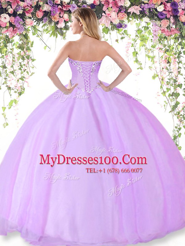 Beading 15 Quinceanera Dress Lavender Lace Up Sleeveless Floor Length