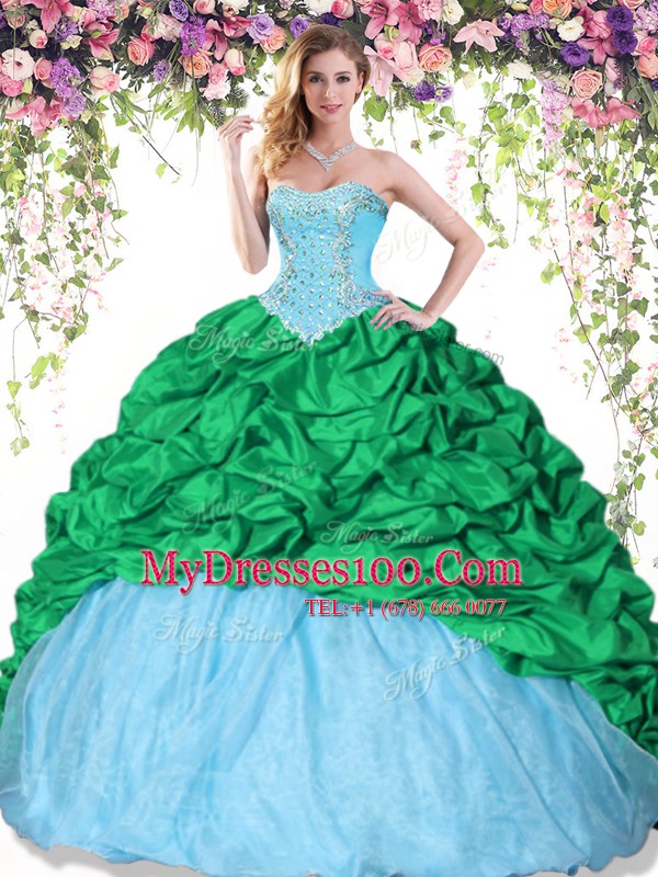 Luxury Sweetheart Sleeveless Taffeta 15 Quinceanera Dress Beading and Pick Ups Lace Up