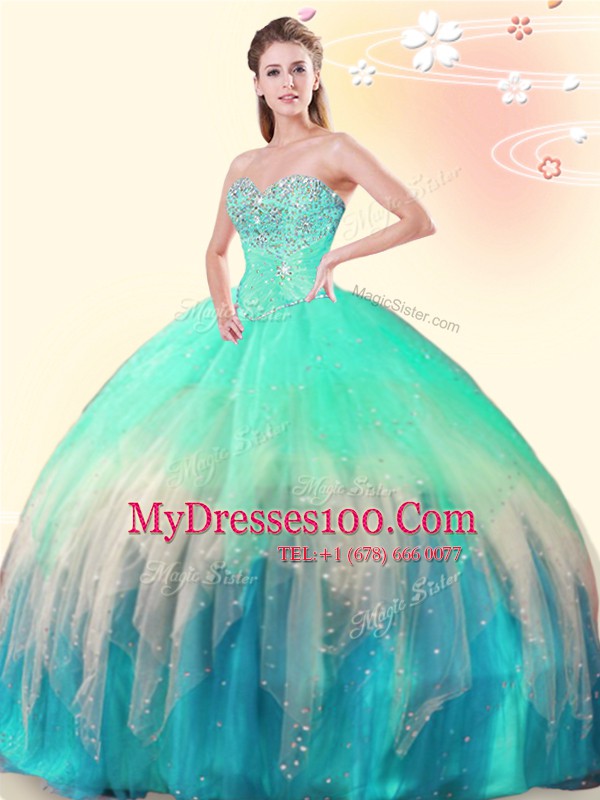 Multi-color Lace Up Sweetheart Beading Sweet 16 Dresses Tulle Sleeveless