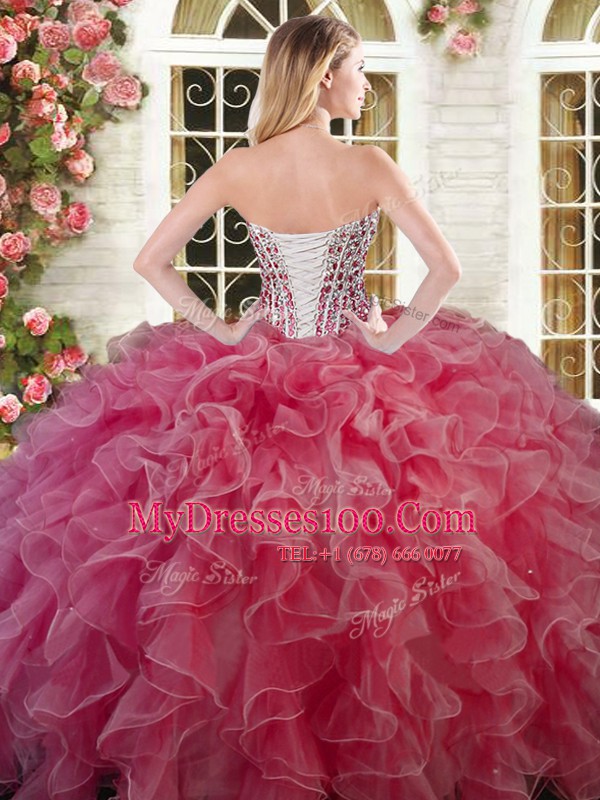 Gorgeous Lilac Ball Gowns Organza Sweetheart Sleeveless Beading and Ruffles Floor Length Lace Up Vestidos de Quinceanera