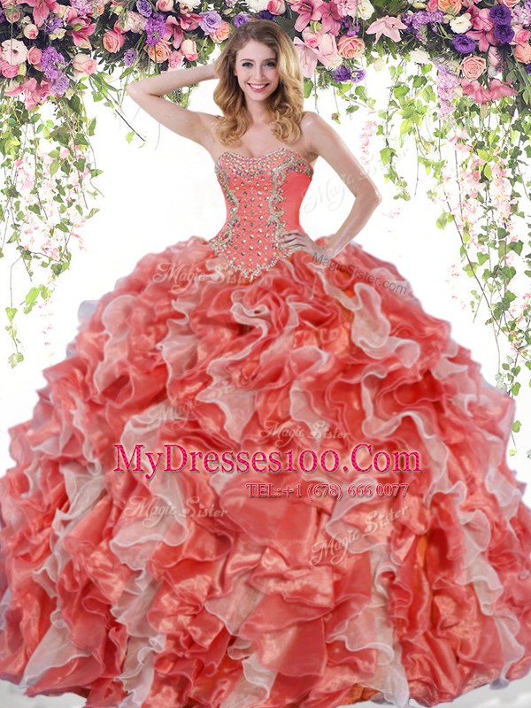Sleeveless Lace Up Floor Length Beading and Ruffles Quinceanera Dresses