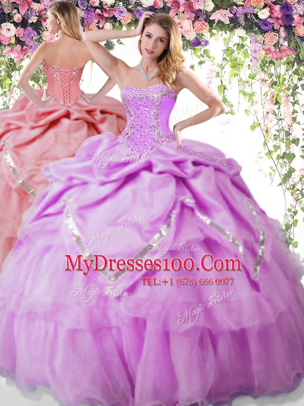 Best Sleeveless Lace Up Floor Length Beading and Pick Ups Quinceanera Dresses