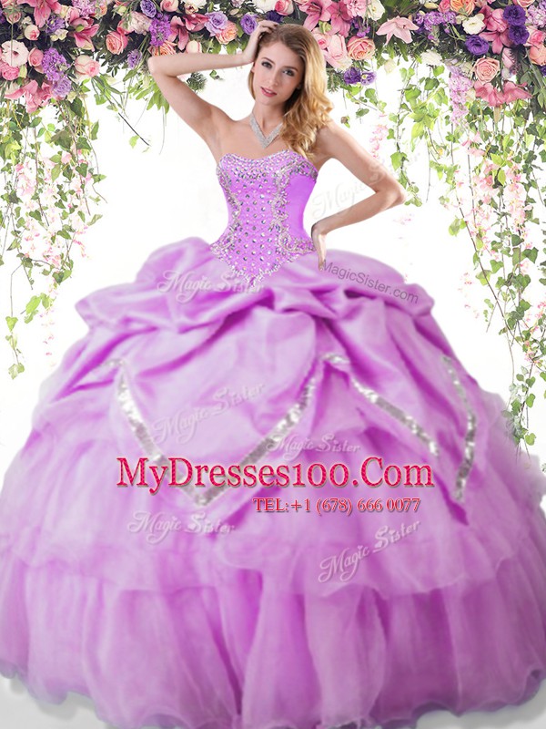 Best Sleeveless Lace Up Floor Length Beading and Pick Ups Quinceanera Dresses