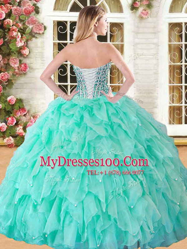 Cute Apple Green Sleeveless Organza Lace Up Sweet 16 Quinceanera Dress for Military Ball and Sweet 16 and Quinceanera