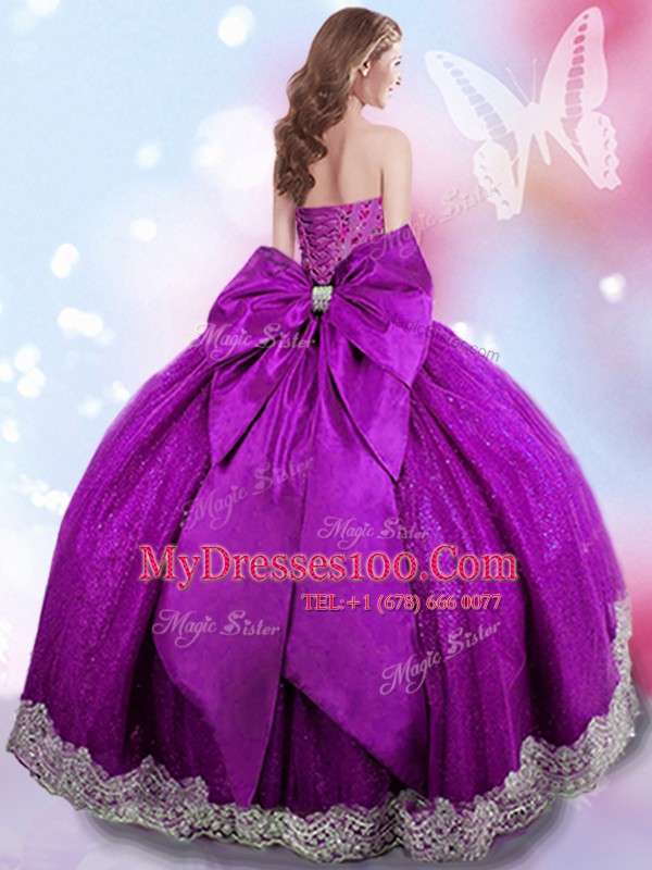 Lovely Eggplant Purple Lace Up Sweetheart Beading and Lace and Bowknot Sweet 16 Dresses Taffeta Sleeveless