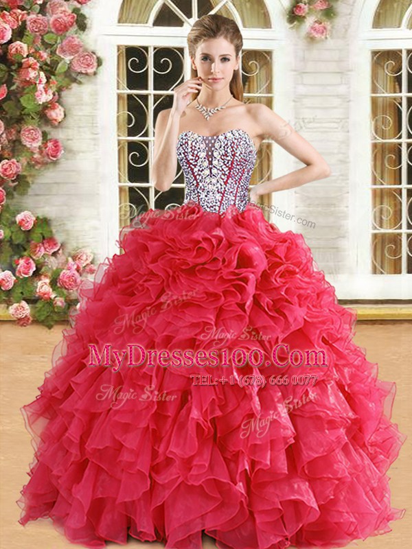 Organza Sleeveless Floor Length 15 Quinceanera Dress and Beading and Ruffles