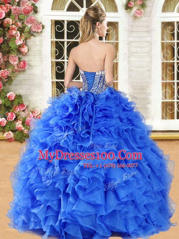 Organza Sleeveless Floor Length 15 Quinceanera Dress and Beading and Ruffles