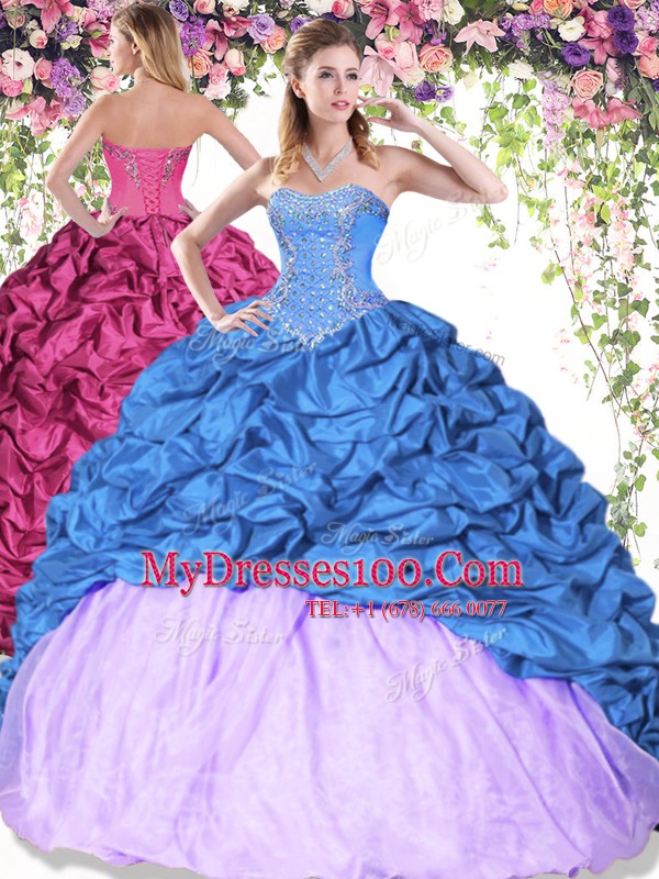 Modern Multi-color Ball Gowns Taffeta Sweetheart Sleeveless Pick Ups Floor Length Lace Up Quince Ball Gowns