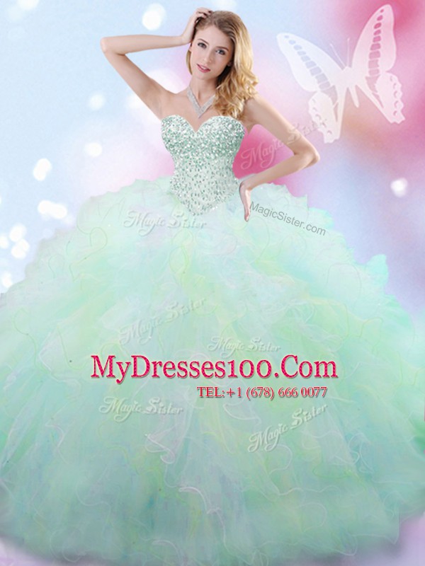 New Style Multi-color Ball Gowns Tulle Sweetheart Sleeveless Beading Floor Length Lace Up Sweet 16 Dresses