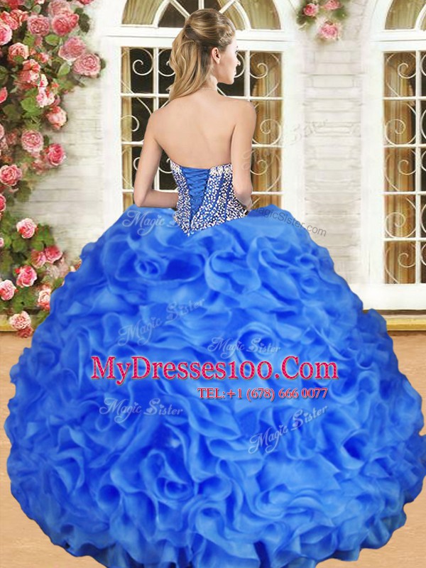 Sleeveless Floor Length Beading and Ruffles Lace Up Sweet 16 Dresses with Red
