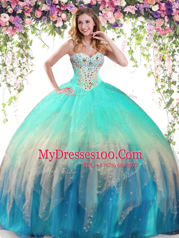 Sweetheart Sleeveless Ball Gown Prom Dress Floor Length Beading Multi-color Tulle