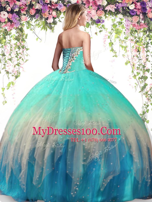 Sweetheart Sleeveless Ball Gown Prom Dress Floor Length Beading Multi-color Tulle