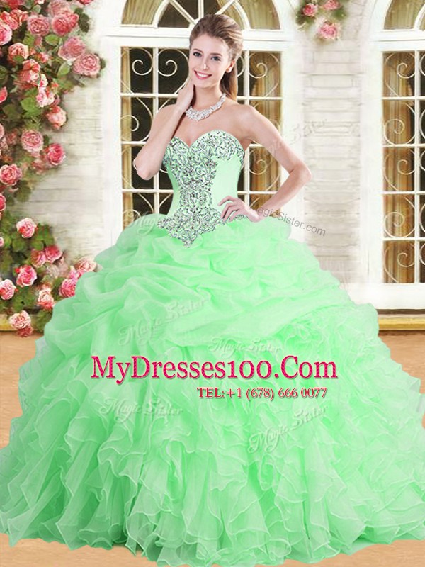 Latest Sweetheart Neckline Appliques and Ruffles and Pick Ups Sweet 16 Dress Sleeveless Lace Up