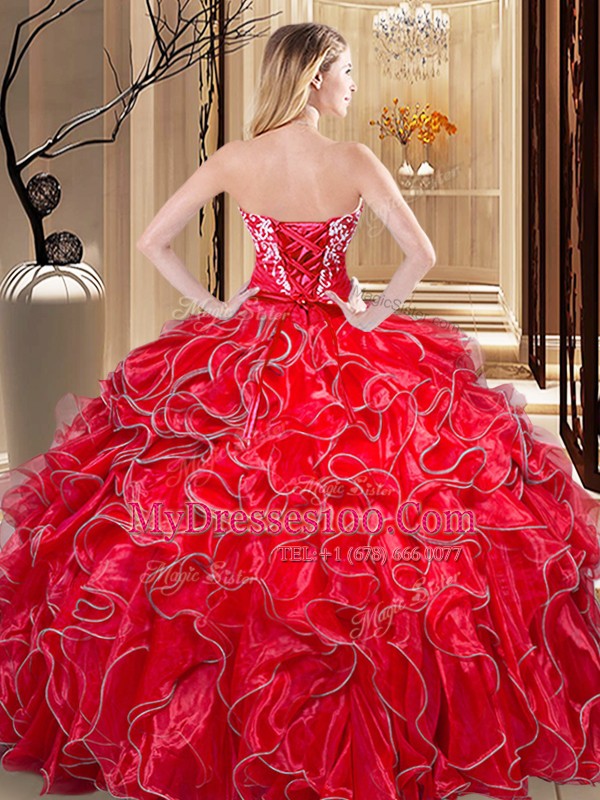 Delicate Blue Organza Lace Up Sweet 16 Dresses Sleeveless Floor Length Embroidery and Ruffles